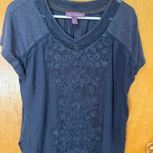 Gloria Vanderbilt Blue Embellished Cap Sleeve Blouse